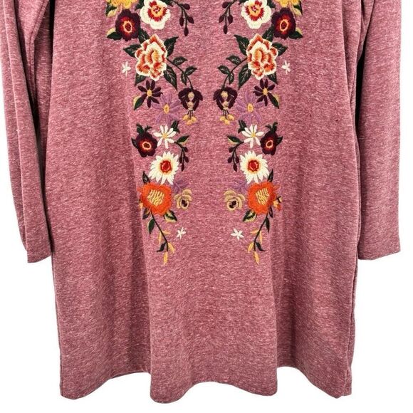 Umgee Floral Embroidered Heathered Knit Dress Medium Mauve Pink - Picture 5 of 8